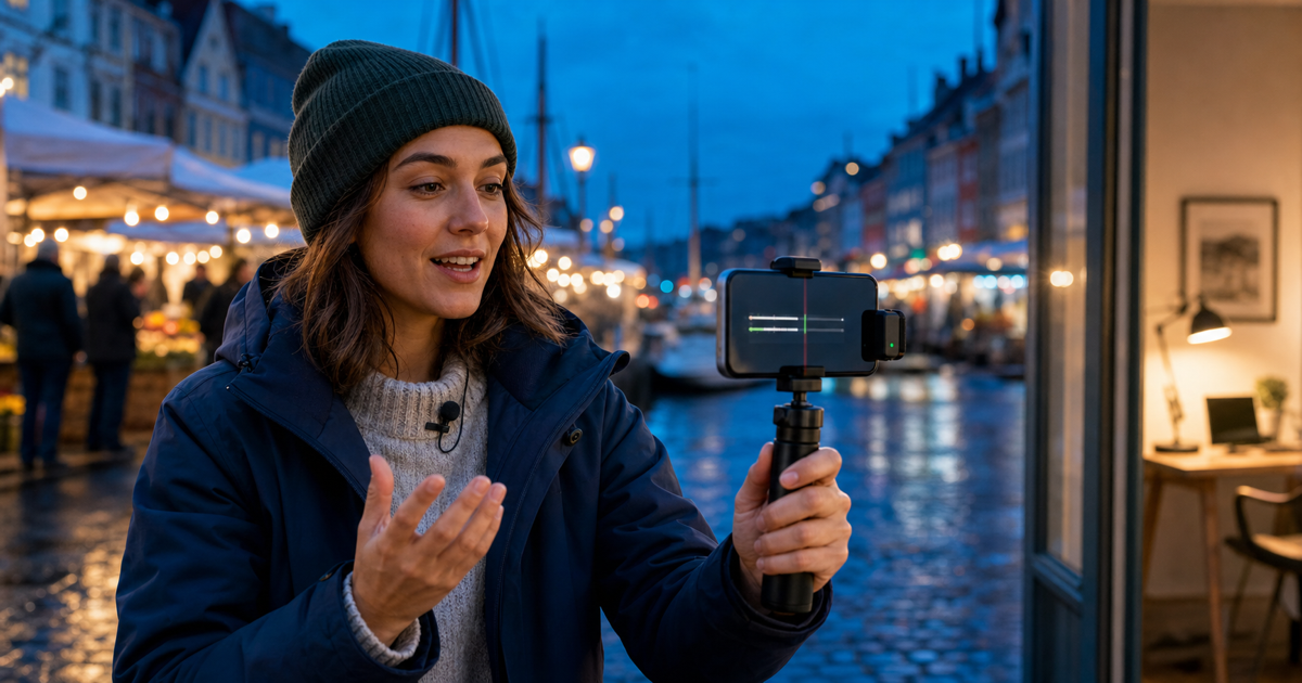 IRL-sisällöntuottajalla on pieni ulkoinen mikrofoni, ja puhdas ääniaalto kulkee puhelimesta kohti kotistudiota