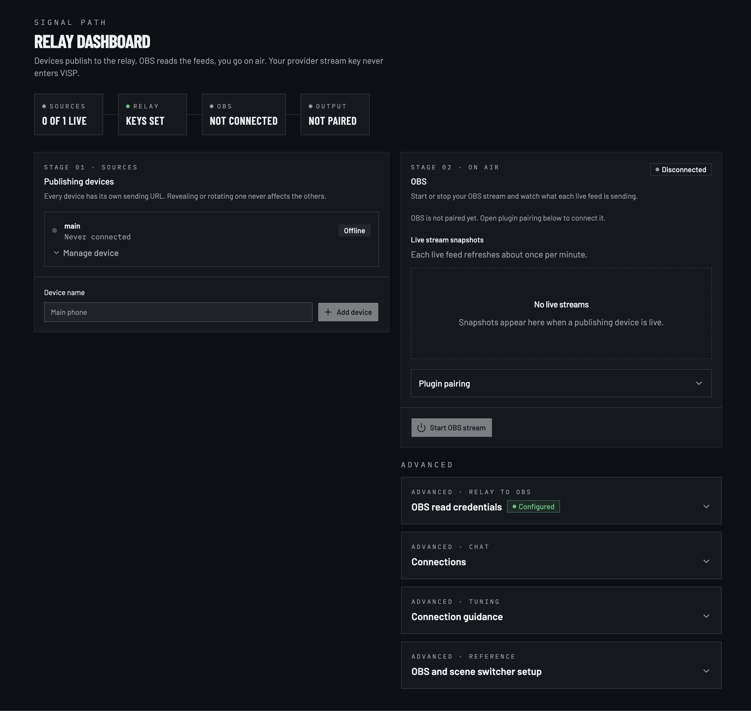 VISP dashboard showing managed publishing devices