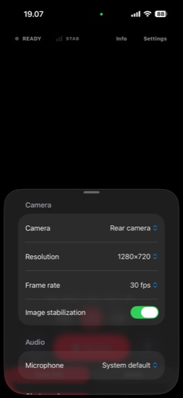 VISP app stream settings